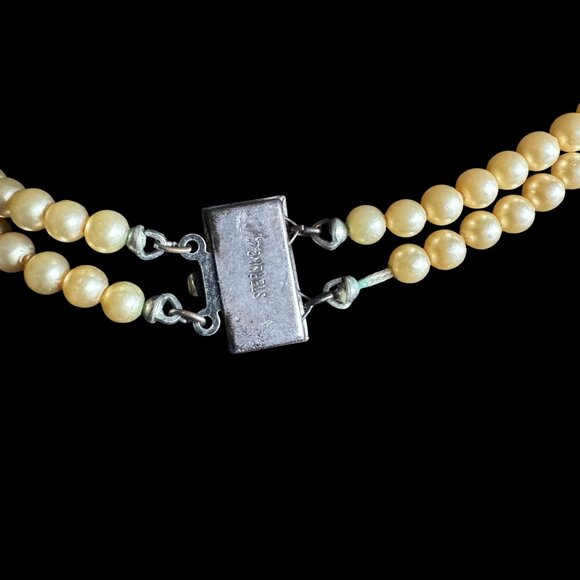 Vtg Sterling 925 Box Clasp Faux Cream Pearl Double-Strand 14" Art Deco Necklace - Picture 10 of 16
